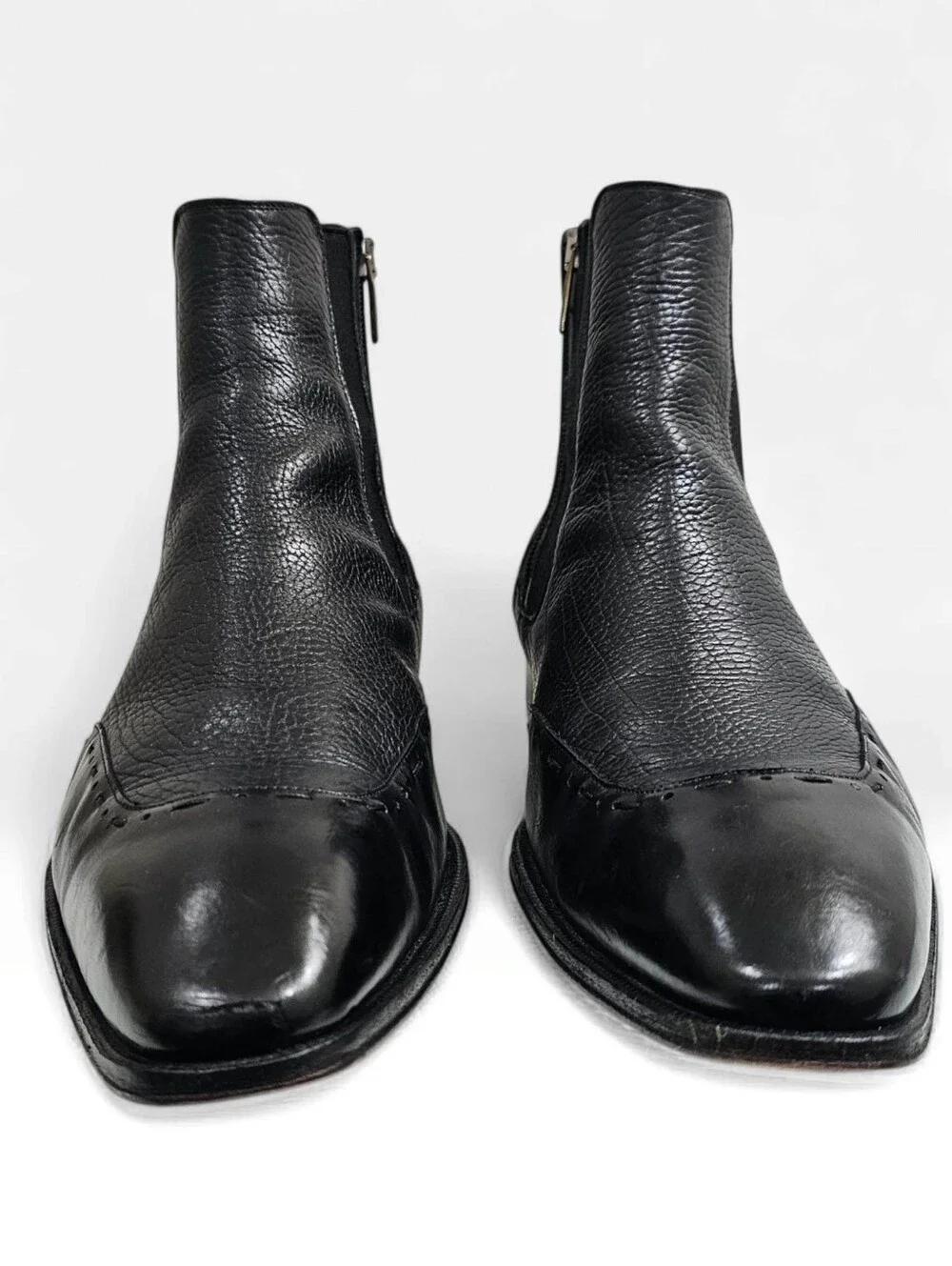 MEZLAN Men Black Leather Wingtip Ankle Zip 32226 Spain Boots 11.5M